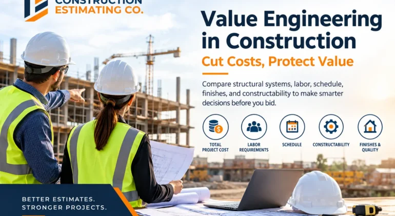 Value engineering in construction comparing structural systems, labor, and project costs